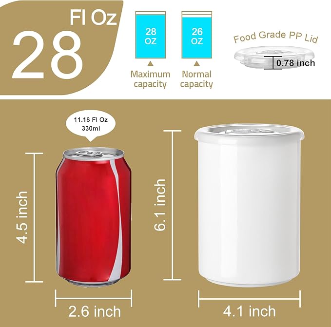 Sweejar Ceramic Food Storage Jar, Salt Container with Airtight Plastic Lid & Date Tracker, 28 Oz Kitchen Canisters for Flour, Rice, Sugar, Coffee, Spices, Pantry Organization (White)