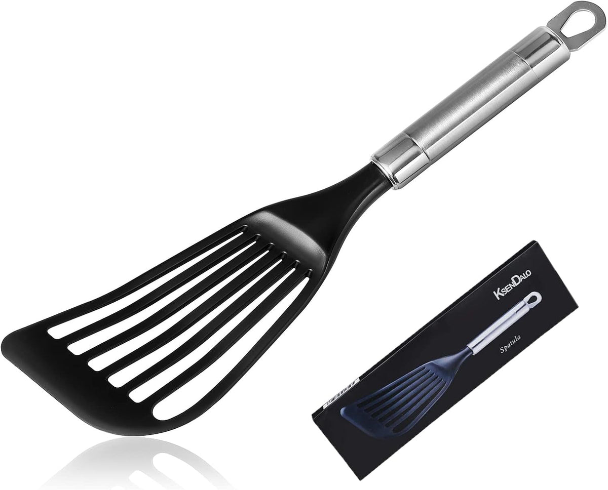 KSENDALO Thin Kitchen Spatula Turner for Egg,Fish, Slotted Flexible Plastic Spatula for Nonstick Cookware, Idea Kitchen Utensil for Egg, Bacon, Fish, Pancakes