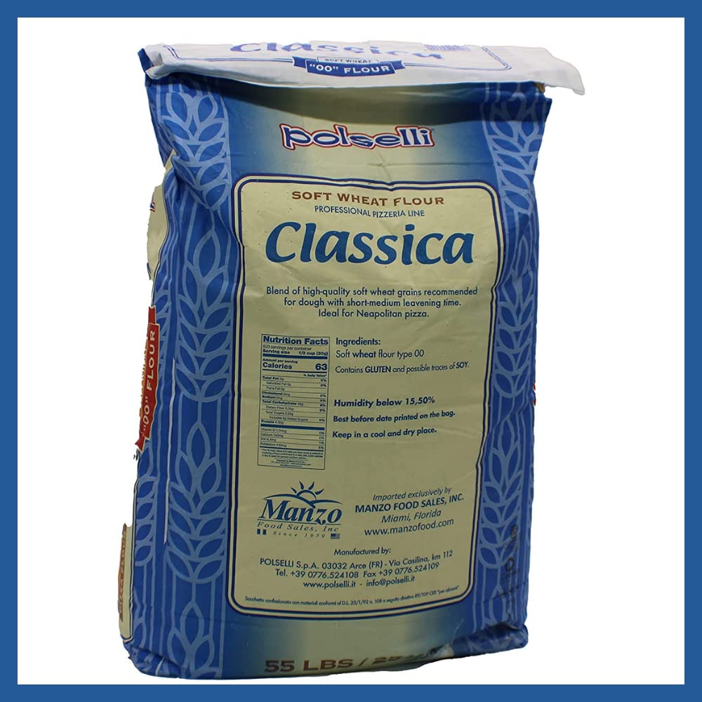 POLSELLI Classica, Tipo 00 Double Zero Flour for Pizza, Bread, Pastas, and more, All Natural, European, Unbleached, Unbromated, No Additives, Formulated for a 8+ hour rise, (25 kg) 55 lbs