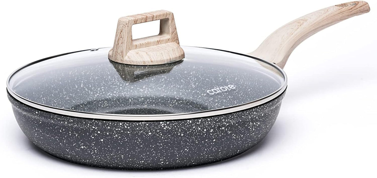 CAROTE Non Stick Frying Pan Skillet,12" Nonstick Fry Pan with Glass Lid, Egg Pan Omelet Pans, Granite Cookware Chef's Pan, PFOA Free (Classic Granite, 12-Inch)