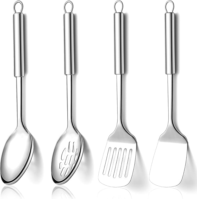 Homquen Kitchen Utensils Set 4pcs, Stainless Steel Cooking Utensils Set, Kitchen Tools Spatulas Set, Cooking Spoons, Home Essentials Kitchen Gadgets Accessories
