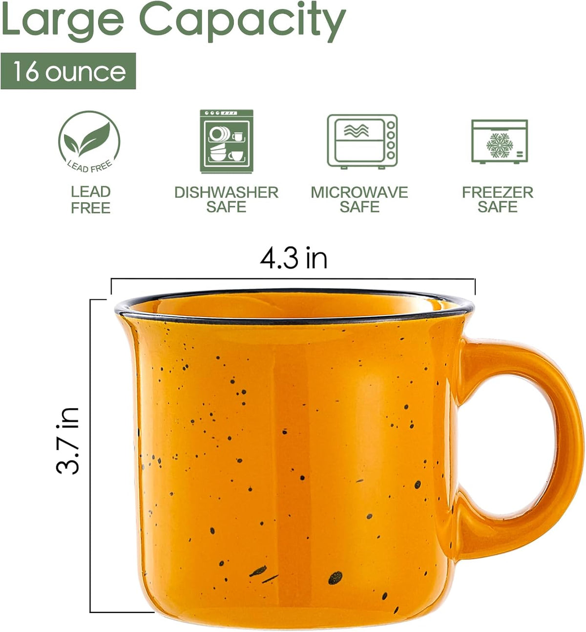 bestone Set of 4 Large Ceramic Mugs with Handles, 16 oz, Vibrant Colors, Microwave & Dishwasher Safe, Perfect for Coffee, Cereal, Latte, Salad, Noodles