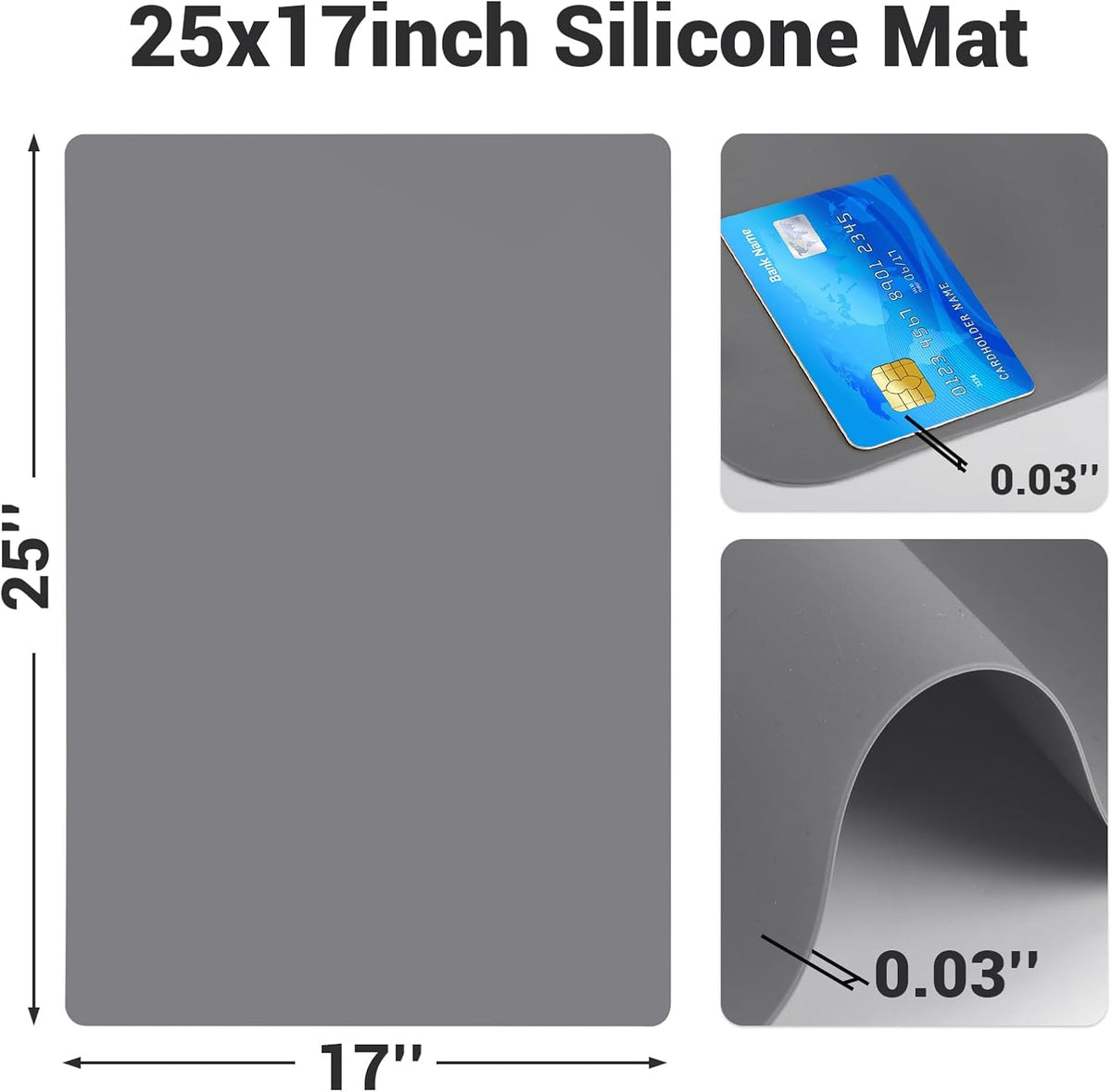 Gartful 25“x17”x0.03“ Silicone Mats for Kitchen Counter, Large Silicone Countertop Protector, Nonskid Heat Resistant Desk Saver Pad, Multipurpose Mat, Placemat, Dark Gray