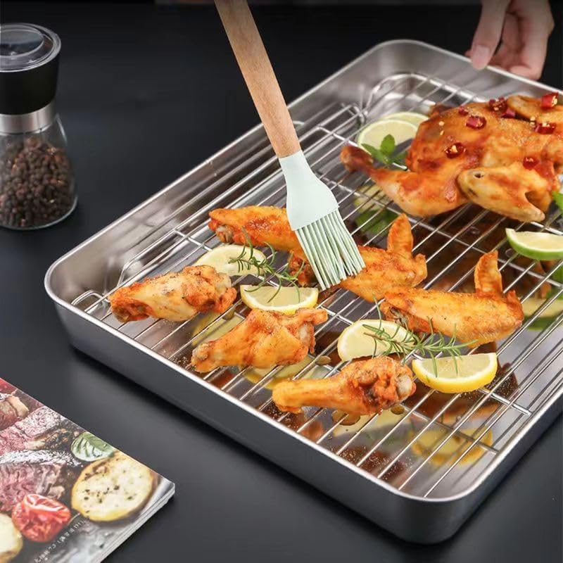 Roasting Pan and Rack Set, Stainless Steel Roasting Pan, Rectangular Roaster, Nonstick Steel Roaster for Cooking and Baking (9.3 × 6.9 × 2in)