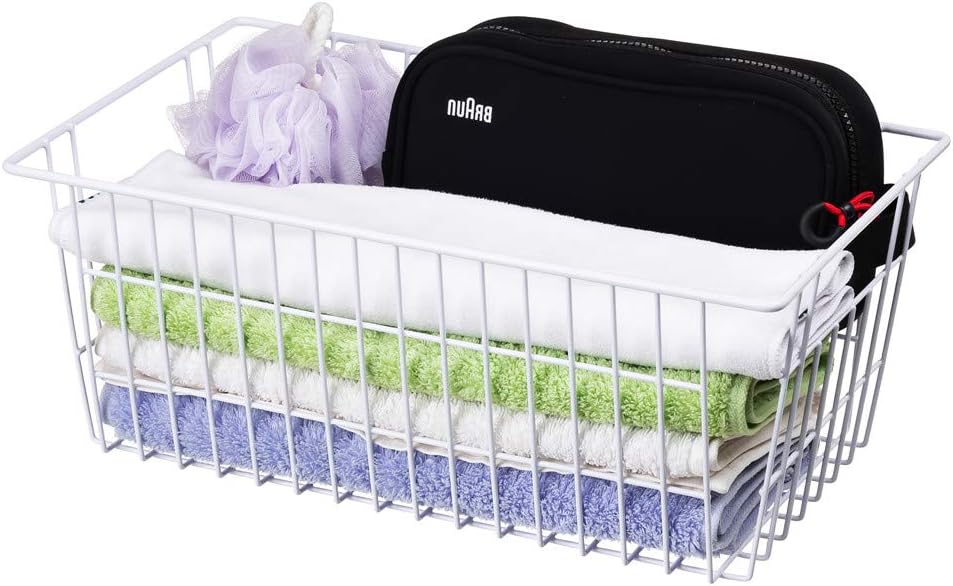 SANNO 14" Freezer Baskets Wire Storage Baskets for Organizing Pantry Organization Bins Cabinets - Metal Basket Kitchen, Laundry, Garage, Fridge, Bathroom Countertop Organizer