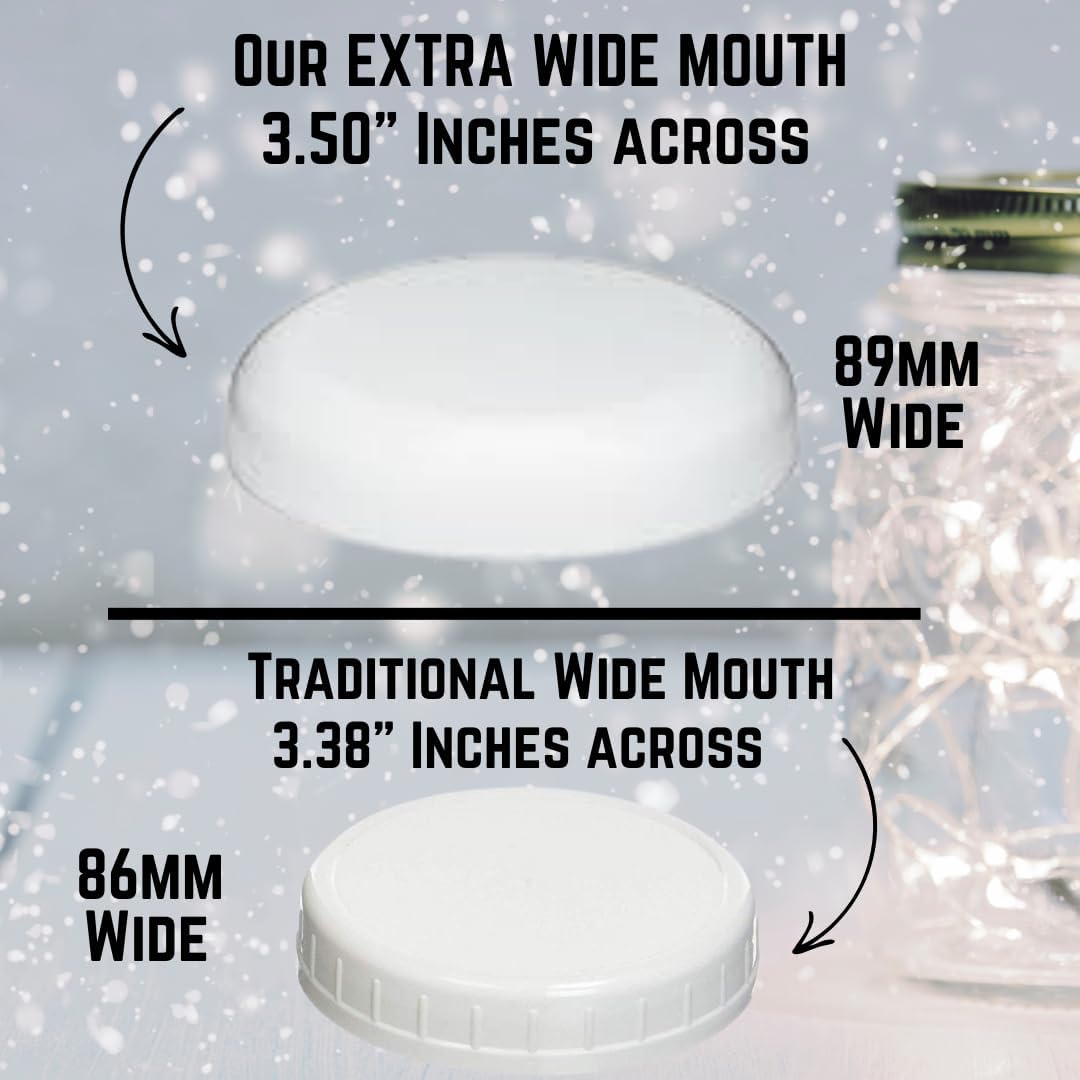 Jarming Collections Mason Jars - 32 Oz Extra Wide Mouth Glass Jars with Lids - Quart Containers - Made in USA (2 White Dome Plastic Lids)