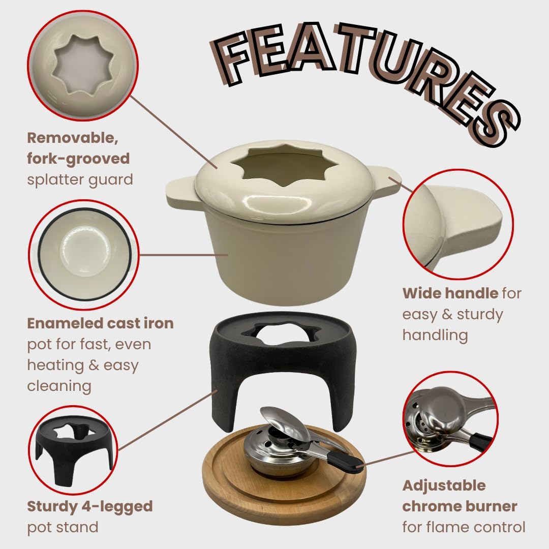 Cast Iron Fondue Set 15-Pcs With Accessories Fondue Kit For Swiss Fondue Cheese Meat Oil Fondue Pot Fondue Pot set, Cheese Fondue Set, Chocolate Fondue Pot, Cheese Melting Pot, Fondue Pot Non Electric