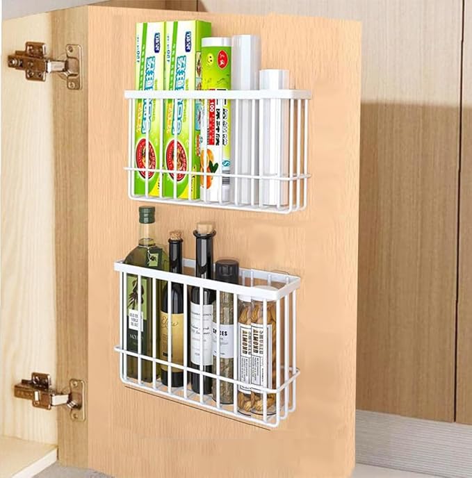 2 Piece Kitchen Cabinet Door Storage Box,Self Adhesive Wall Mounted Storage Boxes,Wardrobe/Bathroom/Refrigerator Small Items Organizer Storage Box (White)