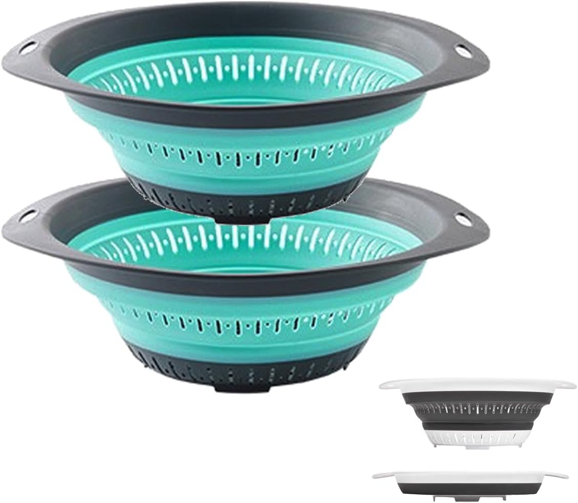 Collapsible Colander and Strainer,Silicone Strainer Colanders & Food Strainers,for Vegetable and Fruit, Kitchen Essentials (2, Blue, 2.5L+2.5L)
