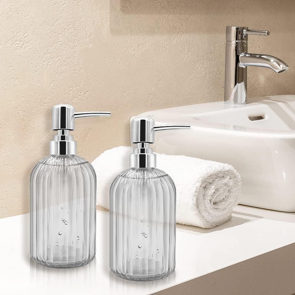 Soap Dispenser - 2 Pack 14 Oz Kitchen Soap Dispenser with Pump, Bathroom Transparent Soap Dispenser Bottle for Hand Soap, Dish Soap or Lotion (White)