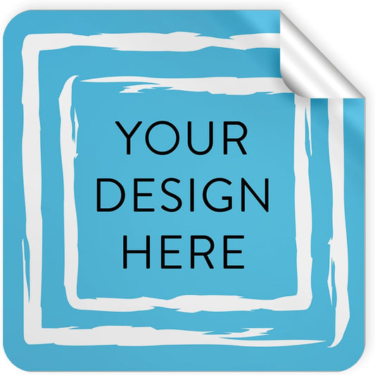 100 Custom Vinyl Stickers - Upload Your own Image, Text, Design, Logo - Personalized Logo Labels for Handmade, Packaging, Bottle, Jars, Candle, Brand Stickers (Blue Swirls, 1.5x1.5 Square)