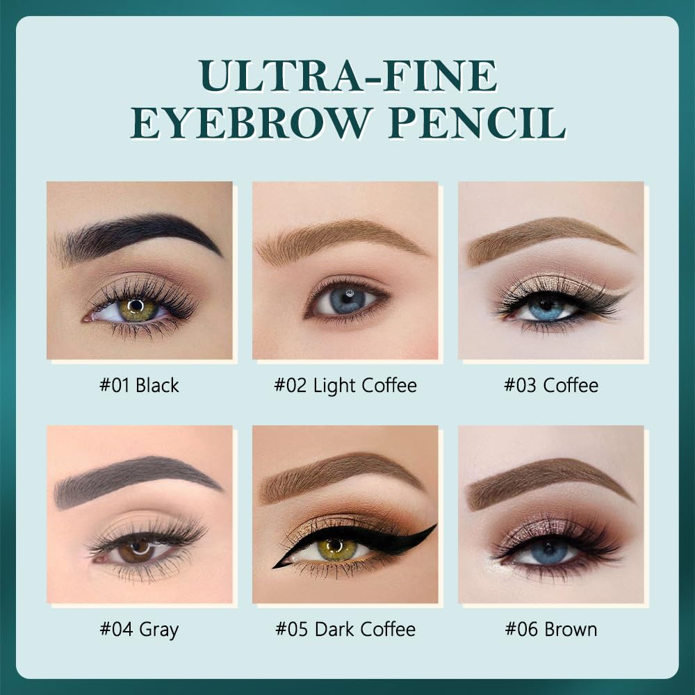 5 Pcs Waterproof Professional Makeup Micro Brow Pencil, Dark Coffee Brow Kit with Eyebrow Brush,Ultra-Fine Mechanical Pencil, Eyebrow Pencils for Women, (C05#Dark Coffee, 5Pcs)