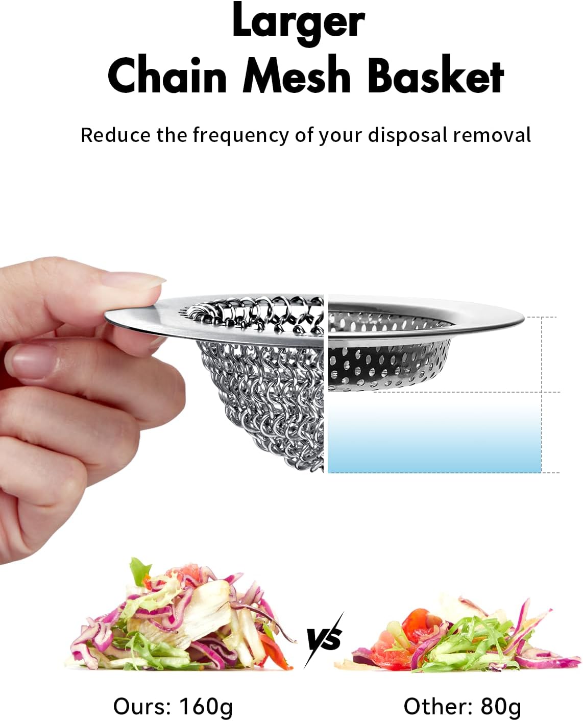 Revolutionary Sink Strainer/Patented Reversible Chain Mesh, Effortless Cleaning & Debris Catcher, Large Capacity, No Clog, 304 Stainless Steel & Rust-Proof/Handmade with Premium Materials