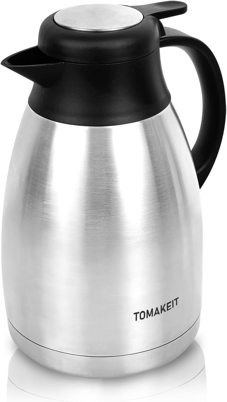 Thermal Coffee Carafe, 2L/68 Oz Stainless Steel Vacuum Insulated Thermoses, Double-Wall Design, 24-Hour Hot & Cold, Leak-Proof, Portable for Travel,Camping,Office