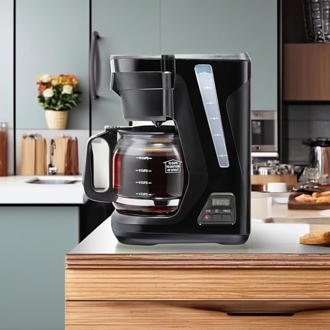 Proctor Silex FrontFill Drip Coffee Maker, Digital & Programmable, 12 Cup Glass Carafe, Black and Silver (43685PS)