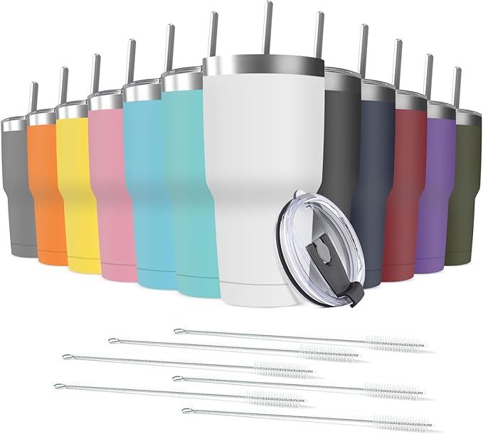 30oz Stainless Steel Travel Mug with Lid, Double Wall Vacuum Insulated Bulk Tumbler with Straws, Powder Coated Coffee Cup Suitable for Vehicle Cup Holders