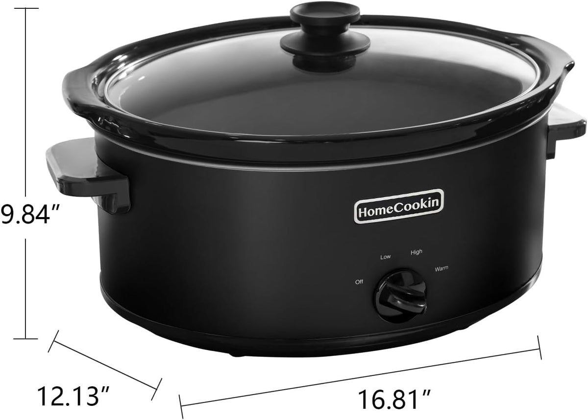 HOMECOOKIN 8 Quart Slow Cooker Oval Manual Pot Food Warmer with 3 Cooking Settings, Black Stainless Steel