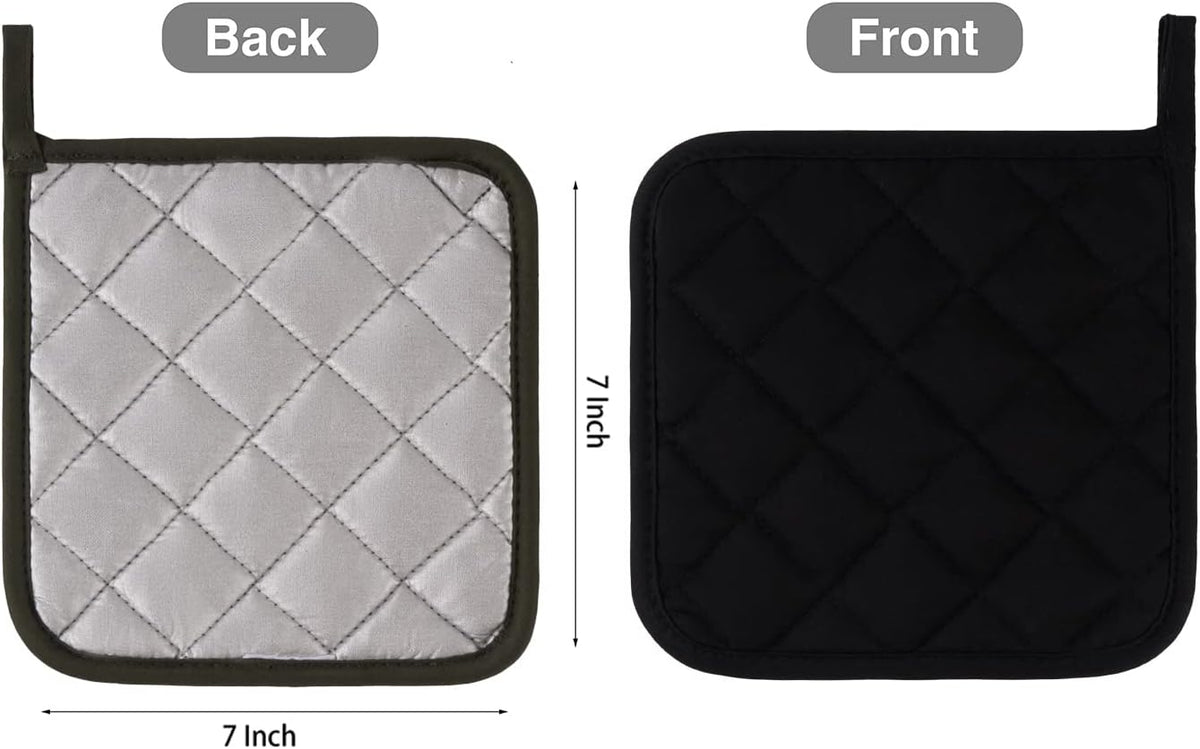 Kitchen Pot Holders Set Heat Resistant Pure Cotton Potholders Kit Trivets Large Coasters Hot Pads Terry Pot Holders for Everyday Cooking and Baking by 7 x 7 Inch Set of 6 Black