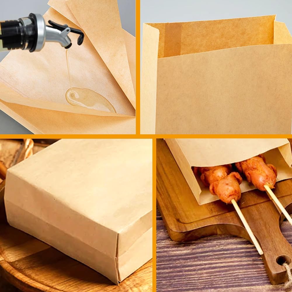 Paper Sandwich Bags 6 x 9.5 x 1.6-inch Parchment Wax Paper Sandwich Lunch Kraft Glassine Bakery Snack Cookies Treats Greaseproof Bags for Lunch Box 50 Pack