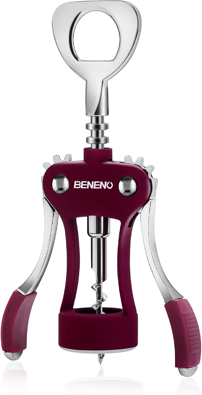 Beneno Wine Opener, Zinc Alloy Premium Wing Corkscrew with Multifunctional Bottles Opener, Sharp Wine Corkscrew with Ergonomic Non-Slip Wing Handle, Upgrade Purple