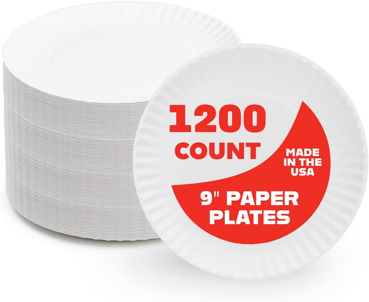Hygloss Products 9" White Paper Plates - Uncoated - Use for Foodware, Events, Activities, Crafts Projects and More - Environmentally Friendly - Recyclable and Disposable - 9-Inches - Bulk-1200 Pack