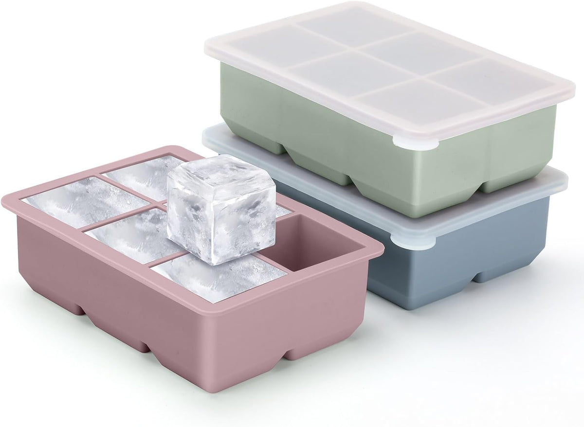 Silicone Ice Cube Trays 3 Pack - Large Size Silicone Ice Cube Molds with Leak Proof Removable Lid Square Ice Cube Tray And BPA Free for Cocktail,Whiskey, Stackable Flexible Ice