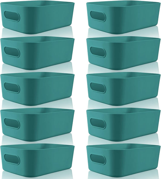 Zopeal Plastic Storage Bins 10 Pcs Green Pantry Organizer Bins Small Baskets Storage Containers for Home Kitchen (8 x 5.7 x 3 Inch)