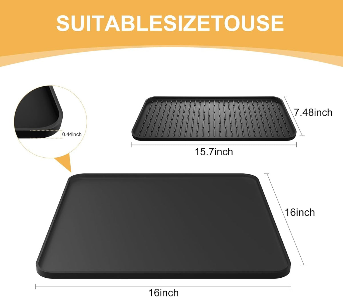 Silicone Coffee Mat,16''x16'' Coffee Bar Mat with Detachable Dish Drying Mat for Kitchen Countertops,Coffee Bar Accessories Fit Under Coffee Maker Coffee Machine Coffee Pot Espresso Machine Dish Rack
