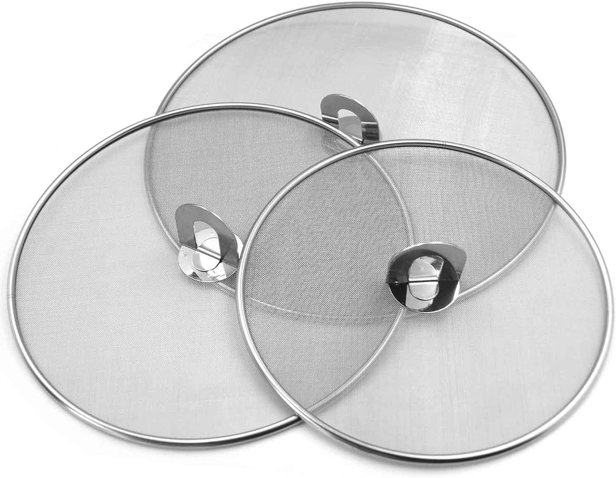 Splatter Screen for Cooking - Stainless Steel Grease Splatter Guard for Frying Pan, No Cooking Oil Mess No Burns, Ultra Fine Mesh Lids Set of 3(10", 11.5", 13")