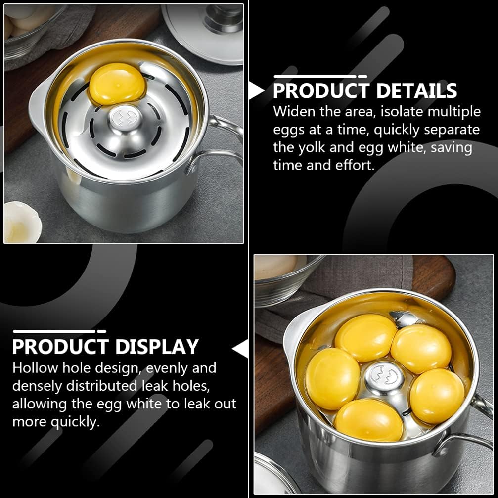Angoily Egg Separator - Stainless Steel Egg Yolk White Separator Tool, Divider, Sieve, Kitchen Gadget, 1500ml Dividing Bucket with Yolk White Filter for Kitchen Use Silver