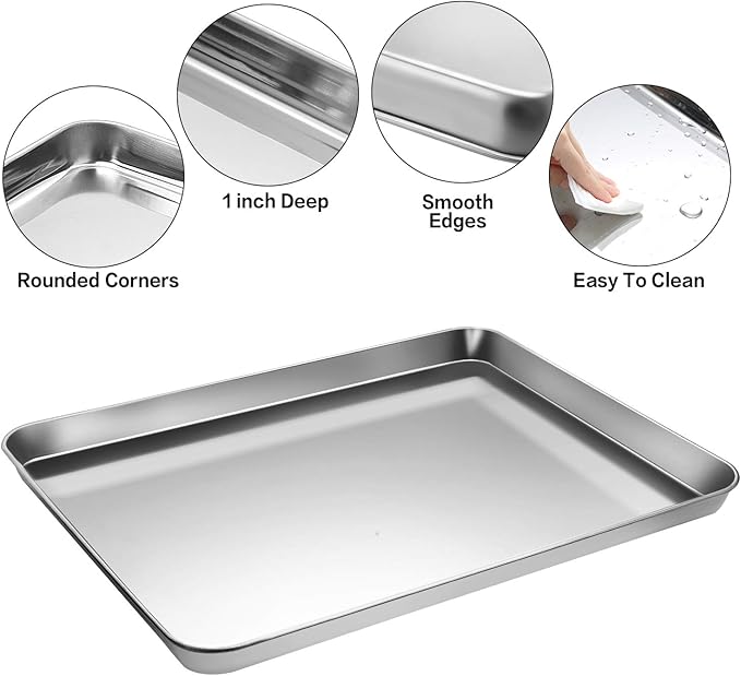 Stainless Steel Baking Sheet Tray Cooling Rack with Silicone Baking Mat Set, Cookie Pan with Cooling Rack, Set of 9 (3 Sheets + 3 Racks + 3 Mats), 10/12/16 Inch, Easy Clean