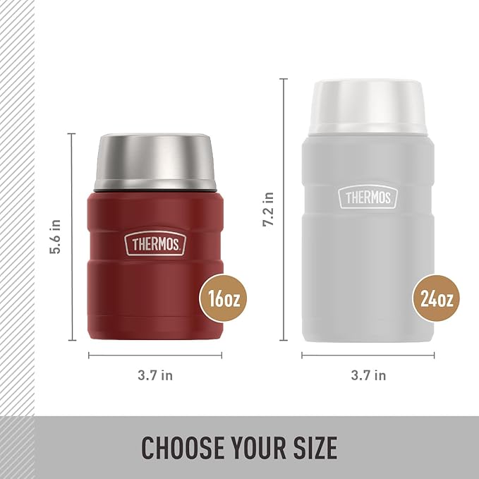 THERMOS Stainless King Vacuum-Insulated Food Jar with Spoon, 16 Ounce, Rustic Red