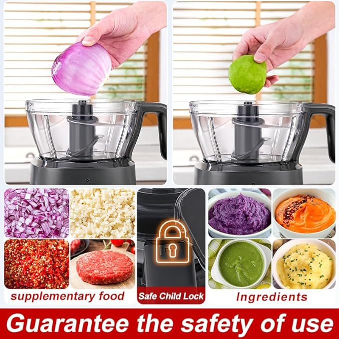 Food Processor Electric Food Chopper with 4.5-Cup(1000ml) Vegetable Chopper & Meat Grinder,BPA Free, Stainless Steel Blade for Chopp, Slice, Mince, Grind, and Puree, for Baby Food & Family Use