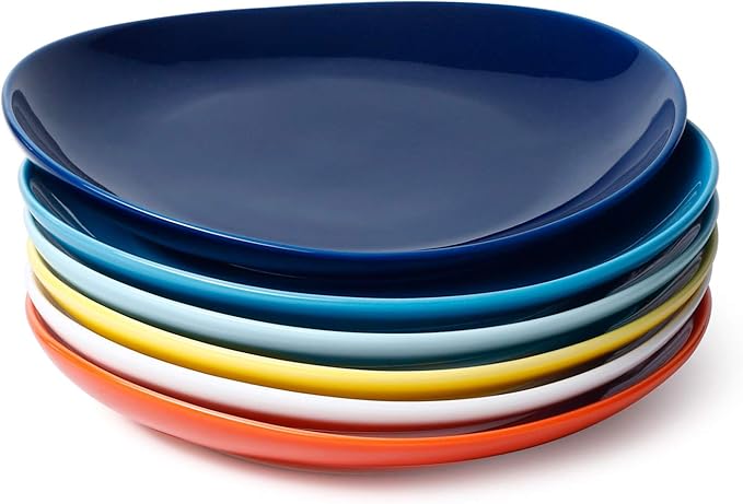 Sweese 7.8 Inch Porcelain Dessert Plates Set of 6 - Dishwasher, Microwave, Oven Safe, Chip-Resistant - Rainbow Palette