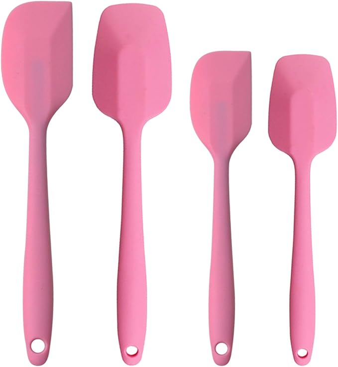 Silicone Spatulas Set, Rubber Spoon Spatula Heat Resistant Spoonula One Piece Design Seamless Spatula Non-Stick Scrapers Baking Mixing Tool (Pink)