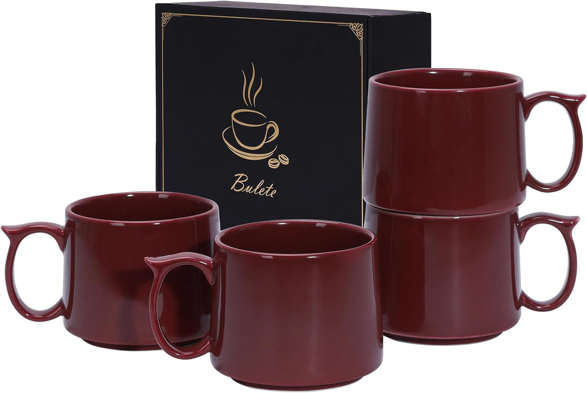 19 oz Large Coffee Mugs Set of 4, Stackable Ceramic Coffee Mugs with Large Handles for Coffee, Latte, Cappuccino, Milk, Dishwasher & Microwave Safe, Ideal for Men, Women, Dads and Moms (Red)