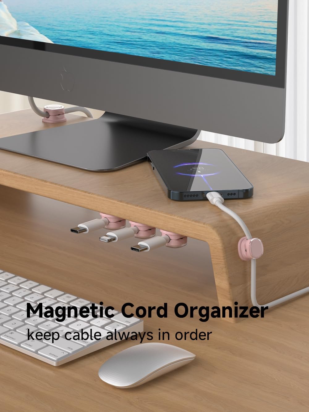 Magnetic Cable Clips, Adjustable Cord Holder Management, Adhesive Wire Keeper Organizer for Home Office Desk Phone PC Car Wall Desktop Nightstand Appliance (9-PCS Purple)