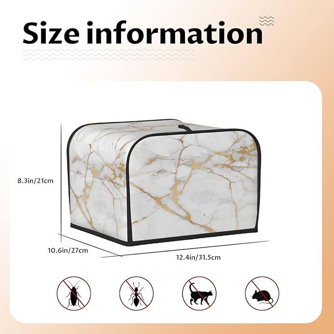 Toaster Cover 4 Slice White Gold Marble Abstract Kitchen Small Appliance Covers with Pockets Dust and Fingerprint Protection
