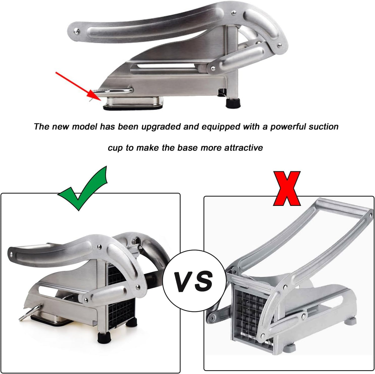 French Fry Cutter, 2-blade Potato Slicer Strong No-Slip Suction Base Stainless Steel French Fry Cutter with 1 Peeler, Perfect for Potatoes, French Fries, Cucumber,Vegetables Carrot