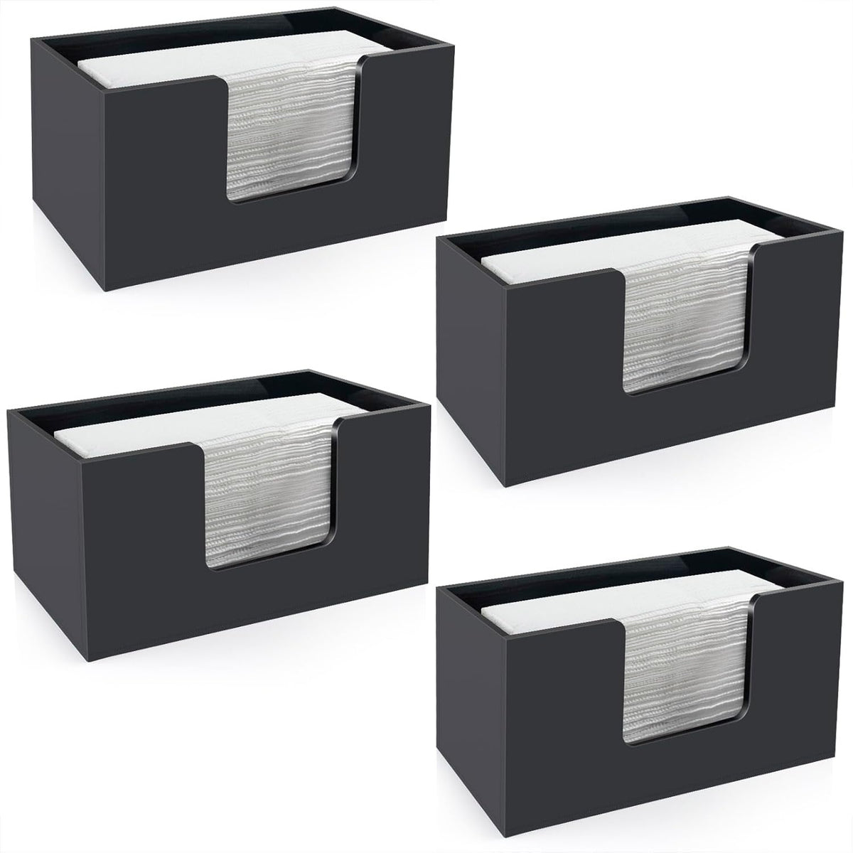 4Pack Paper Towel Holder Countertop, Acrylic Bathroom Paper Towel Holder, Black Napkin Holder for Kitchen, Countertop Multifold Z-fold C-fold,Trifold Paper Hand Towel Dispenser for Bathroom Toilet (4)