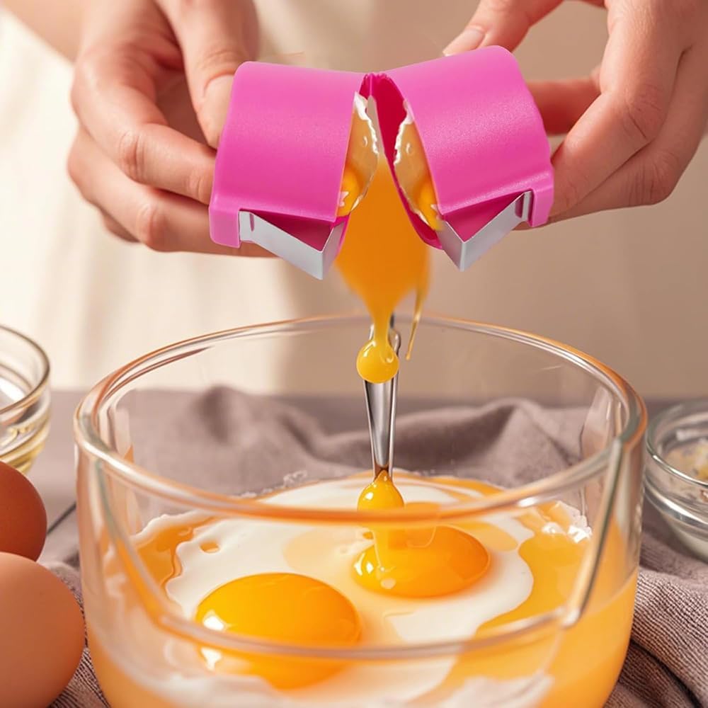 Egg Shell Opener Remover, Eggs Peeler Separator for Boiled and Raw Eggs, Stainless Steel Eggshell Cutter Kitchen Tools for Cooking and Breakfast Prep (Pink, 2 Pcs)