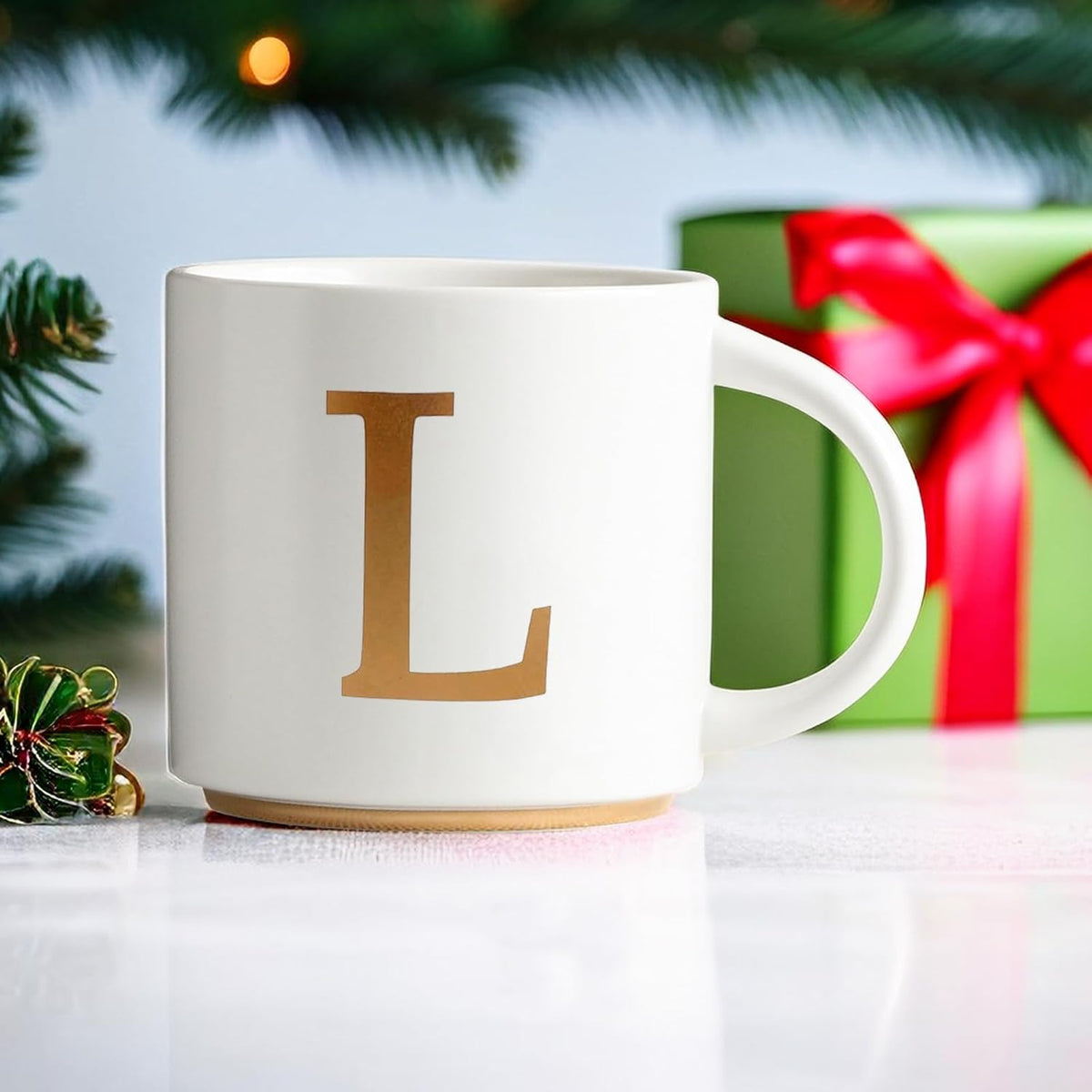 COLLECTIVE HOME - Monogram Ceramic Mugs, 15 oz Golden Initial Coffee Cups, Elegant Alphabet Tea Mugs, Elegant Personalized Mug with Gift Box, Unique Mug with Double Side Capital Letter (L)