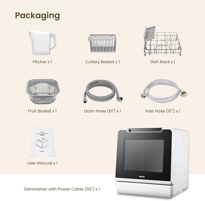 HAVA Countertop Dishwasher, 8 Wash Programs NEW Upgraded Model Portable Dishwasher with Child Lock & Delayed Start Function, 5L Water Tank for Apartments, Dorms, and RVs - No Hookup Needed