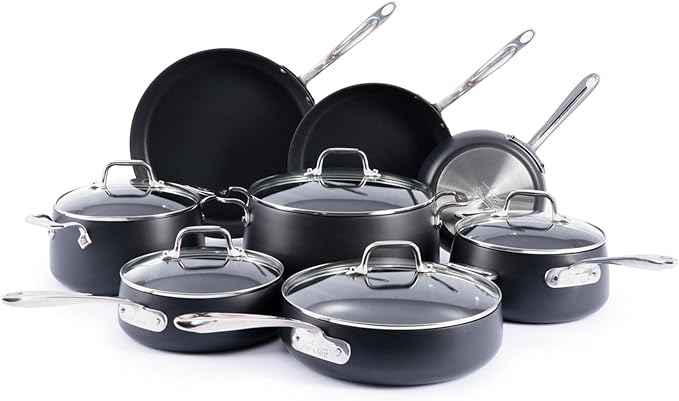 All-Clad HA1 Expert Hard Anodized Nonstick Cookware Set (13 Piece) Pots, Frying Pans, Dishwasher-Safe, Oven-Safe Up to 500°F Compatible with All Stovetops (Gas, Electric & Induction) - Black
