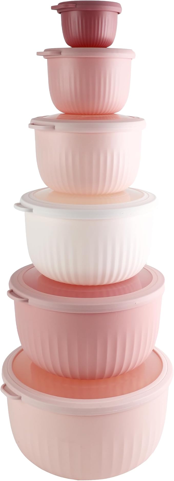 COOK WITH COLOR Prep Bowls with Lids- Wide and Deep Nesting Plastic Small Mixing Bowl Set with Lids, 12 Piece Set - Deep Bowls, Pink