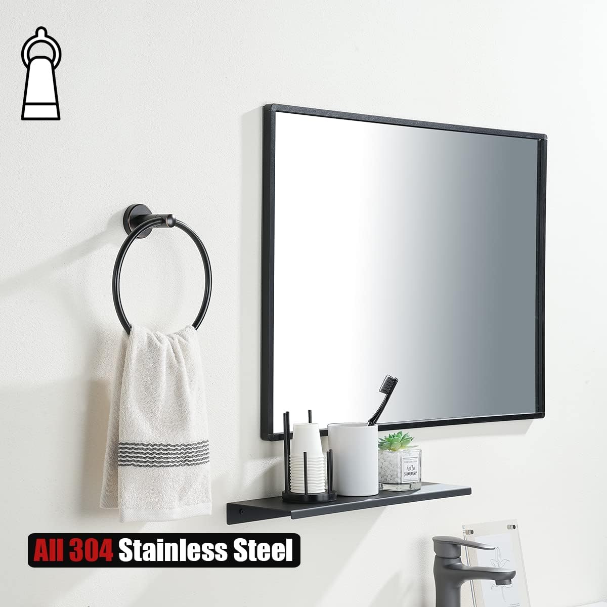 JQK Towel Ring Oil Rubbed Bronze, Stainless Steel Hand Towel Holder for Bathroom, ORB Wall Mount, TR130-ORB