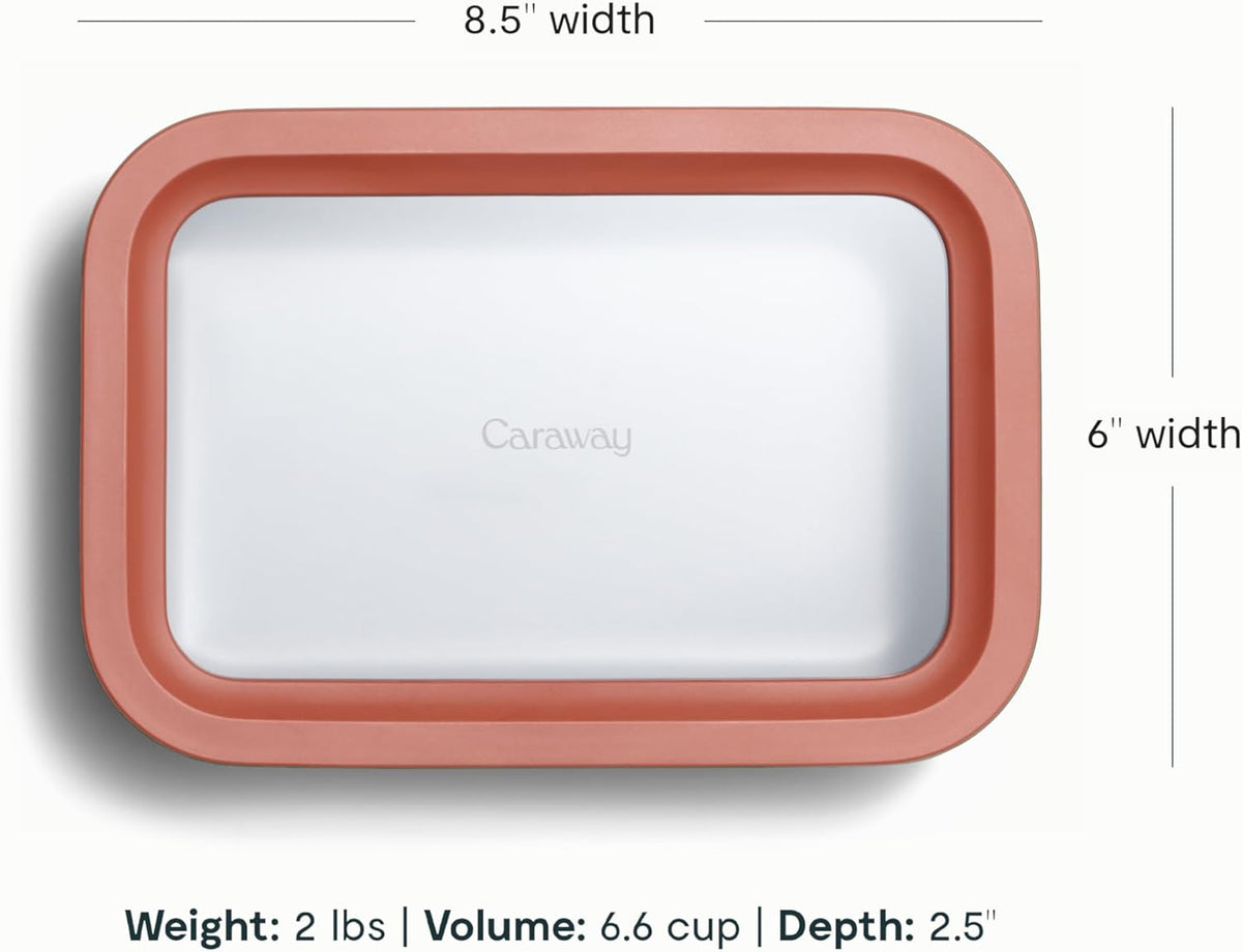 Caraway Glass Food Storage - 6.6 Cup Glass Container - Ceramic Coated Food Container - Non Toxic, Non Stick Lunch Box Container with Lids - Dishwasher, Oven, & Microwave Safe - Perracotta