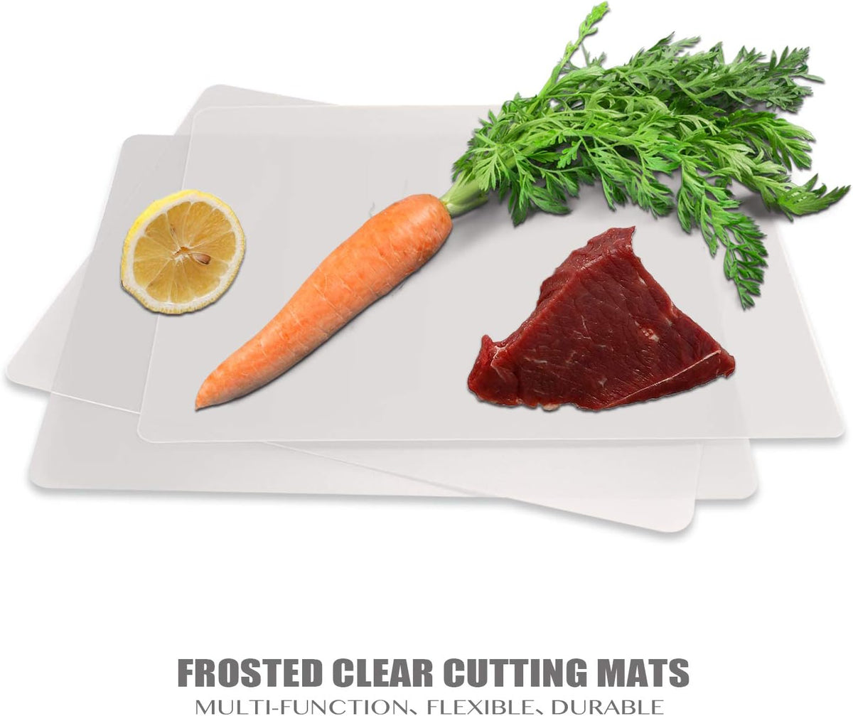 Fotouzy Flexible Plastic Cutting Boards for Kitchen, 4 Frosted Clear Cutting Mats 15 x 12 In, BPA-Free, Non-Porous, and Dishwasher Safe, Set of 4