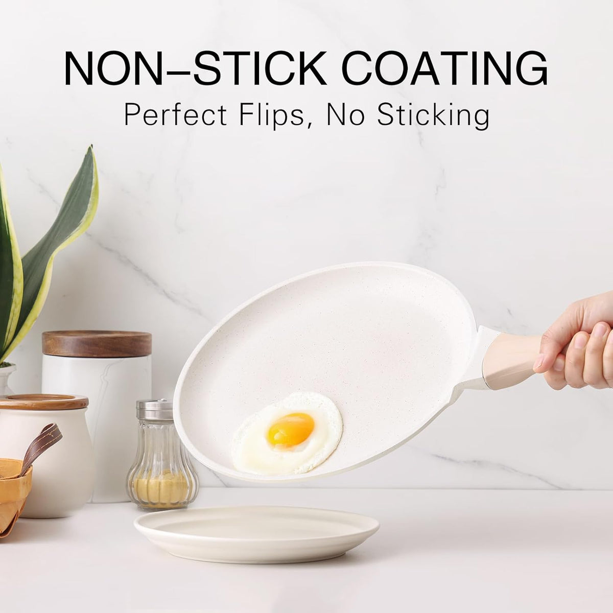 Crepe Pan Nonstick, 12 Inch Healthy Coating Comales para Tortillas Dosa Pan with Spreader, Induction Compatible, PFOA Free (White)