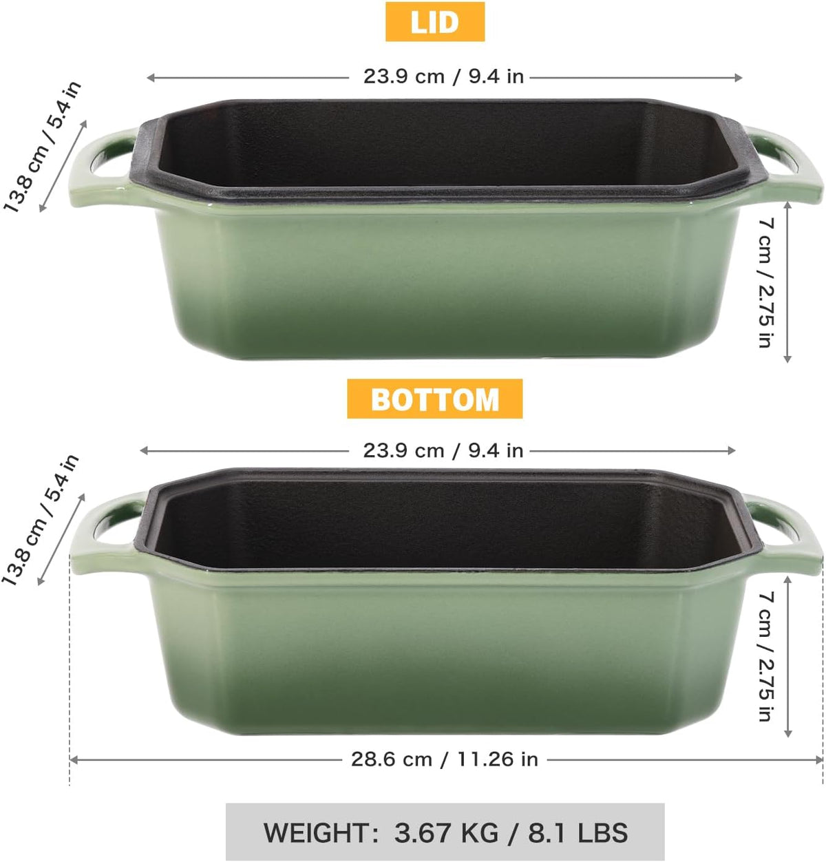 Bread Pan Cast Iron Loaf Pan with Lid 9x5 Inch Bread Loaf Pan for Baking Bread Enameled Cast Iron Sourdough Bread Pan